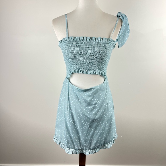 Kittenish Polka Dot Cutout Dress in Light Blue, Medium - Picture 3 of 13